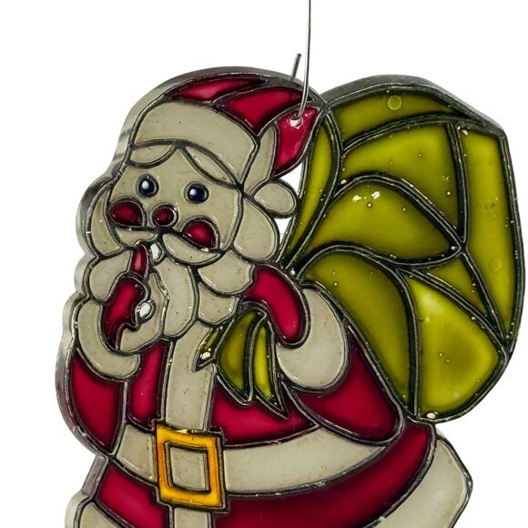 Vintage Faux Stained Glass Ornament Lot Santa Train Christmas Suncatcher Retro - Picture 11 of 13
